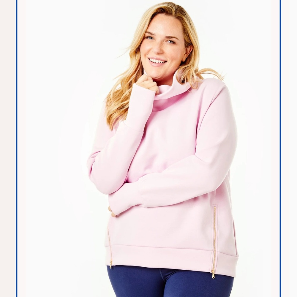 Addison Bay Everyday Mock Neck Zip Hem Pullover Size XL Petal Pink Cozy
